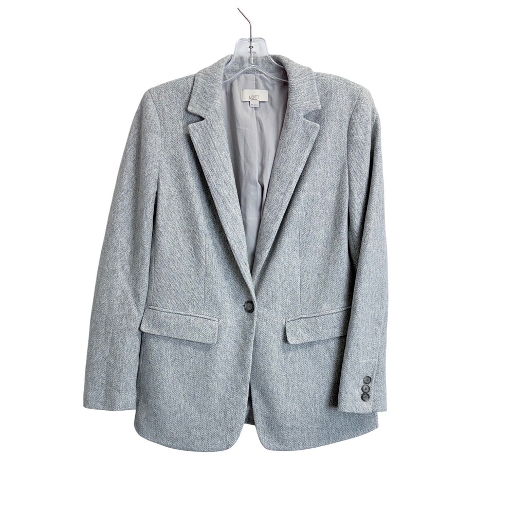 Loft Petites Grey Herringbone Cotton Blazer Jacket Single Button Size 4P